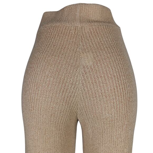 MOD REF Ribbed Knit Pants Nude Size Medium High Rise Crop Length Elastic Waist - Picture 6 of 14